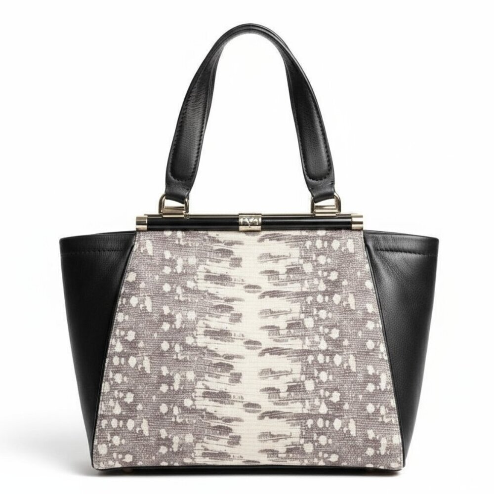 Diane von Furstenberg 440 Breakaway Black White Embossed Leather Satchel